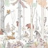 wzór tapety malumi forest mural girls ze zwierzętami i lasem