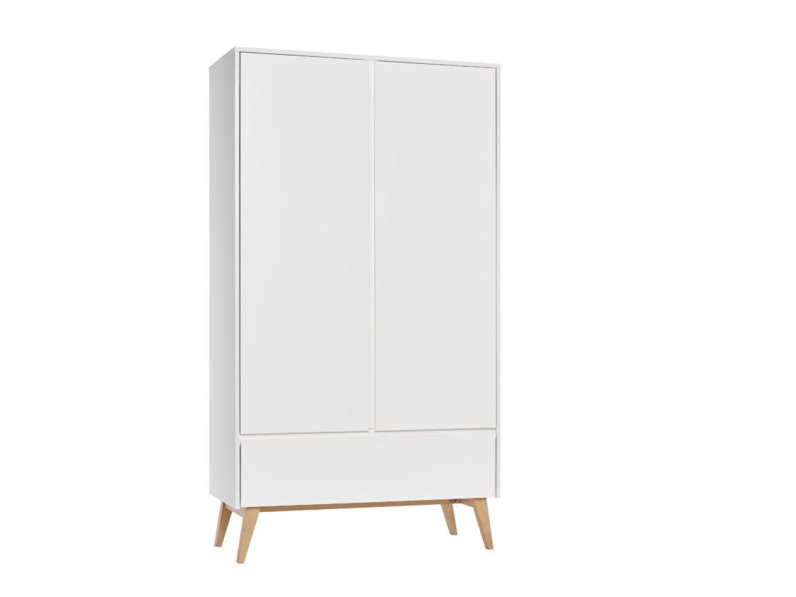 biała szafa 2-drzwiowa z kolekcji Swing na nóżkach z szufladą o szerokości 100cm